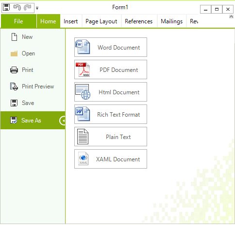 WinForms RadRichTextEditor Default RibbonBar