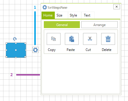 WinForms RadDiagram Settings Pane Home Tab