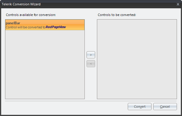 WinForms RadPageView Telerik Conversion Wizard