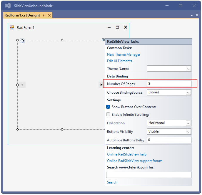 WinForms SlideView Number of Pages