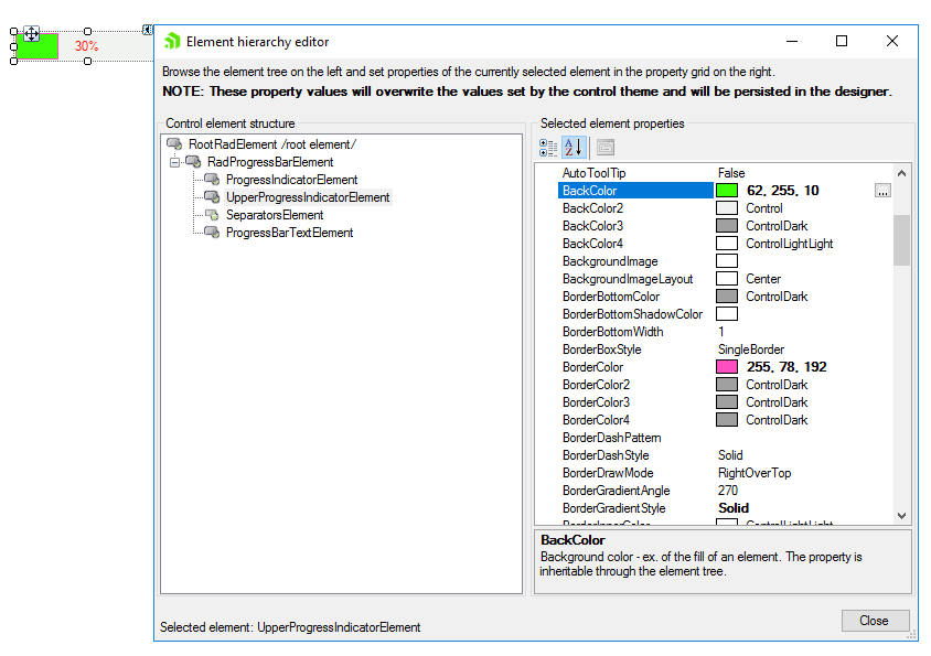 WinForms RadProgressBar Element hierarchy editor