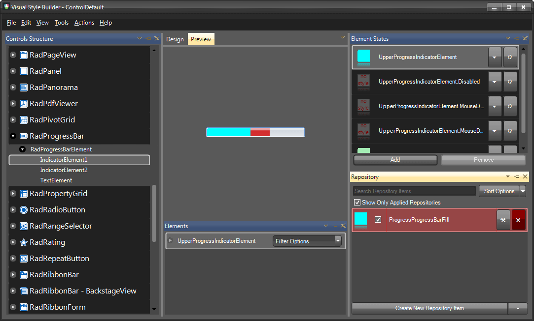 WinForms RadProgressBar BackColor