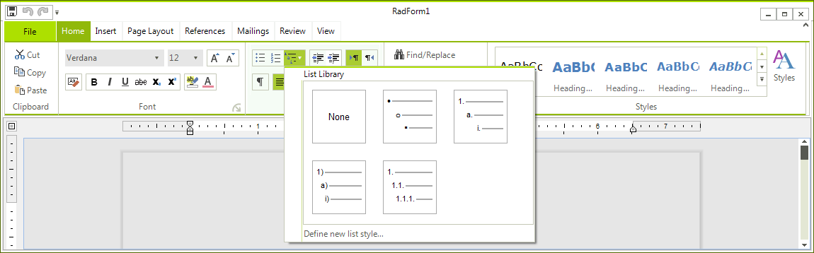 WinForms RadRichTextEditor List Library