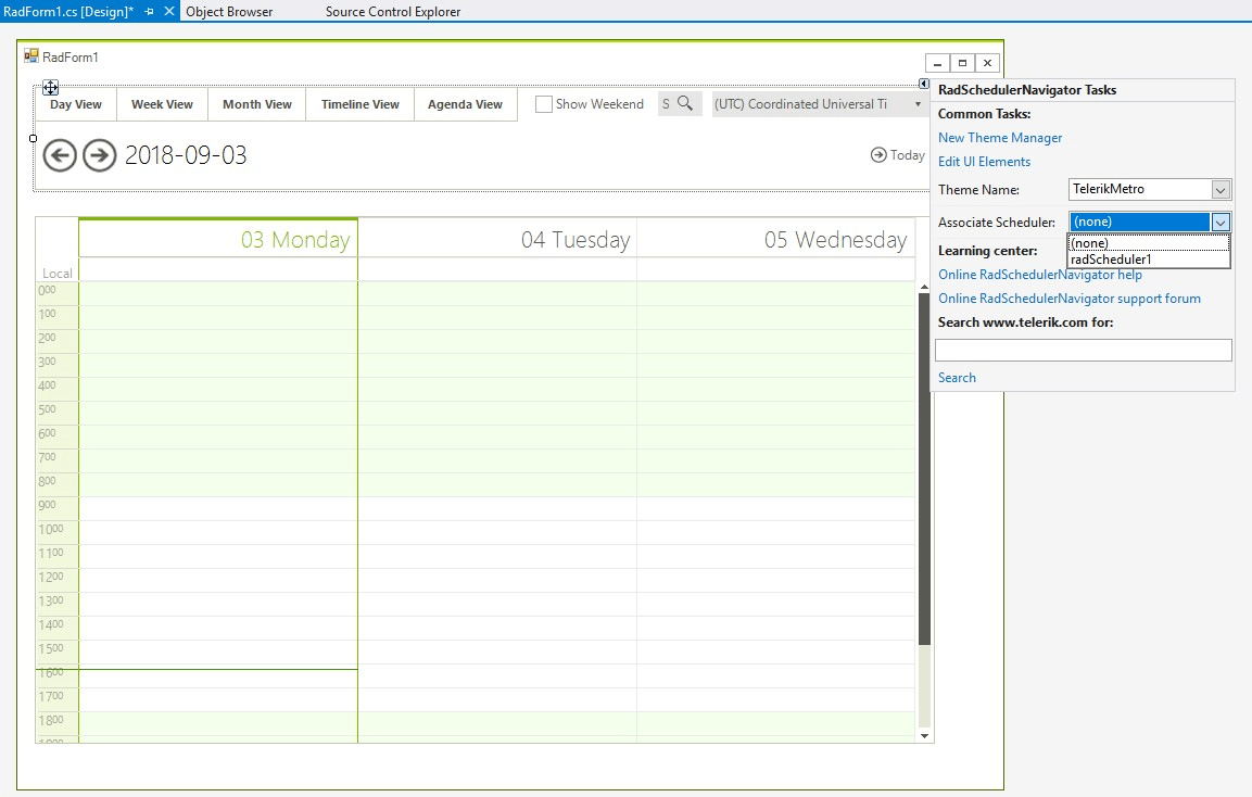 WinForms RadScheduler Associating Scheduler Control