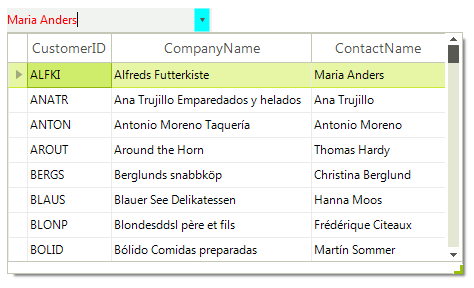 WinForms RadMultiColumnComboBox Customize Elements