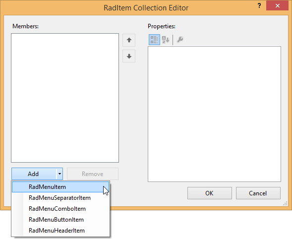 WinForms RadRibbonBar RadItem Collection Editor