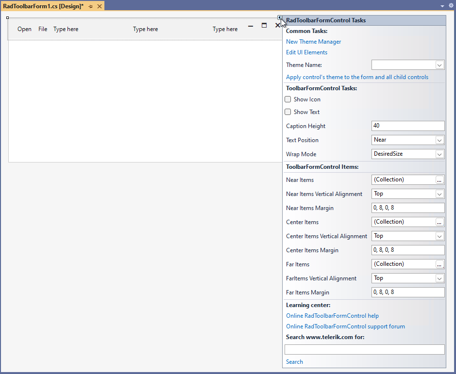 WinForms RadToolbarFormControl Smart Tag