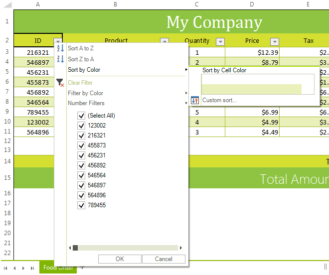 WinForms RadSpreadsheet Filtering Popup Sorting by Color