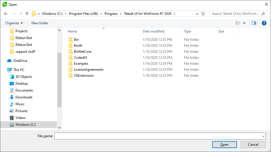 WinForms RadBrowseEditor RadOpenFileDialog