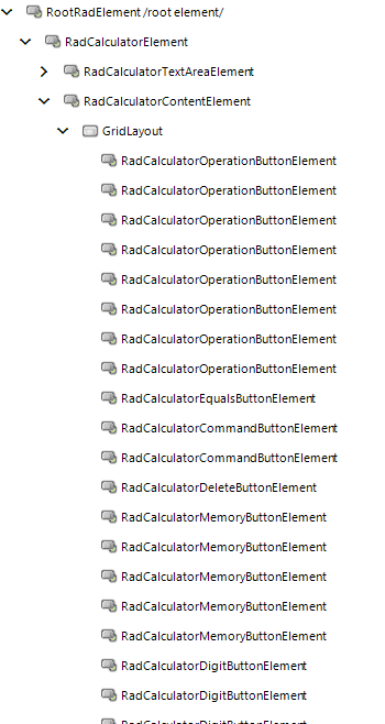 WinForms RadCalculator Elements Hierarchy