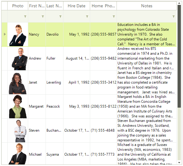 WinForms RadGridView gridview-filtering-filtering-row 002