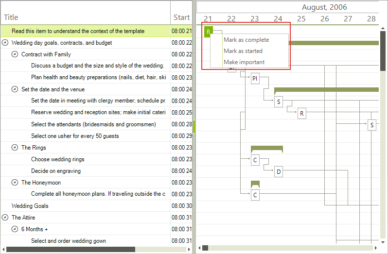 WinForms RadGanttView Default ContextMenu