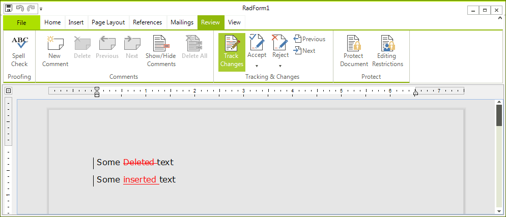 WinForms RadRichTextEditor Track Changes