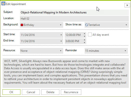 WinForms RadScheduler Edit Appointment Dialog