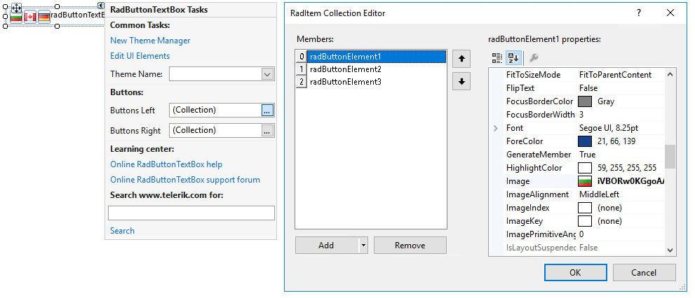 WinForms RadButtonTextBox Design Time Add Items