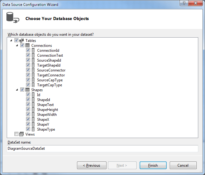 WinForms RadDiagram Database Objects