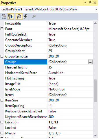 WinForms RadListView Groups option in Properties section