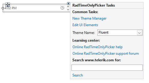WinForms RadTimeOnlyPicker Smart Tag