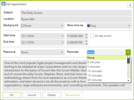 WinForms RadScheduler Reminder