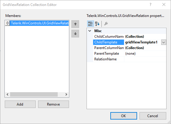 WinForms RadGridView ChildTemplate