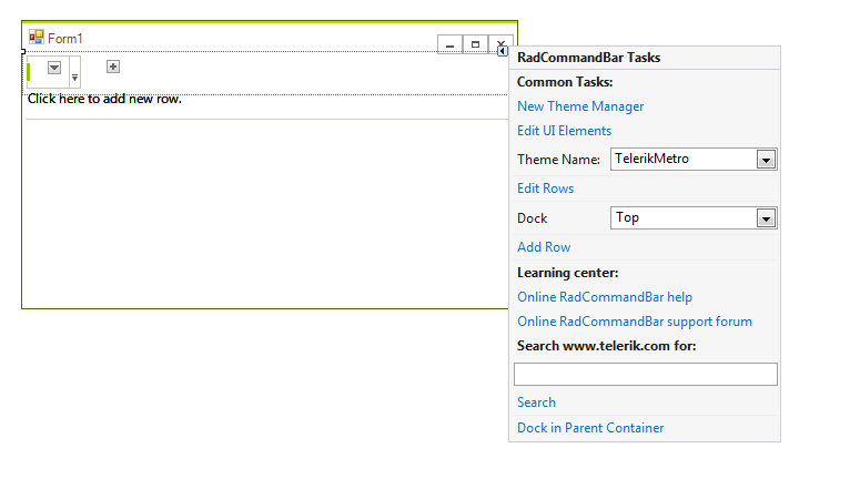 WinForms RadCommandBar Add to a Form