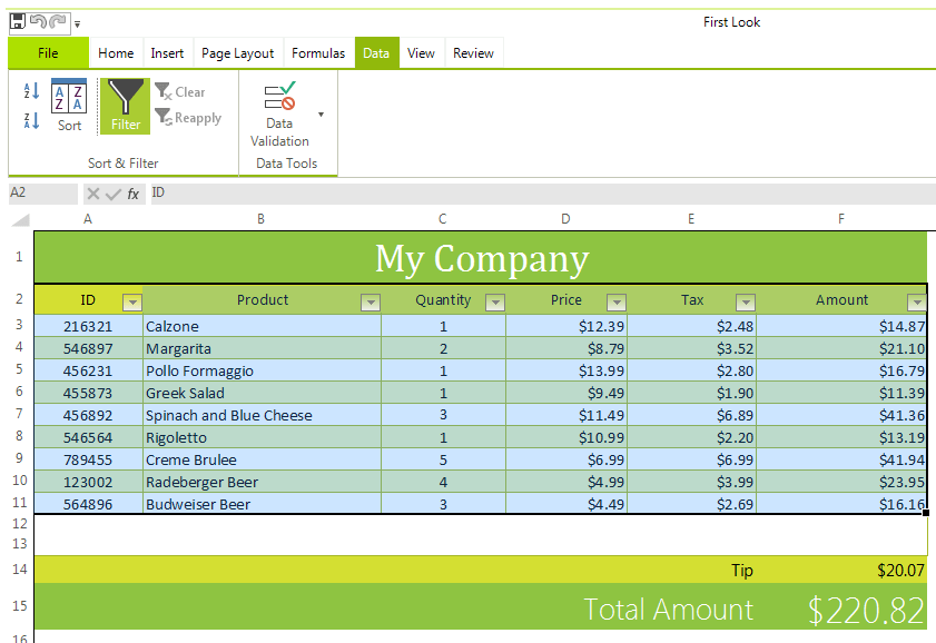 WinForms RadSpreadsheet Enable Filtering
