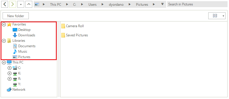 WinForms RadFileDialogs Favorites and Libraries Nodes