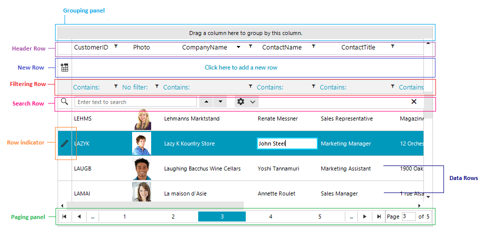 WinForms RadGridView Structure
