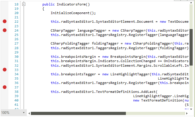 WinForms RadSyntaxEditor Defining Breakpoint Margins