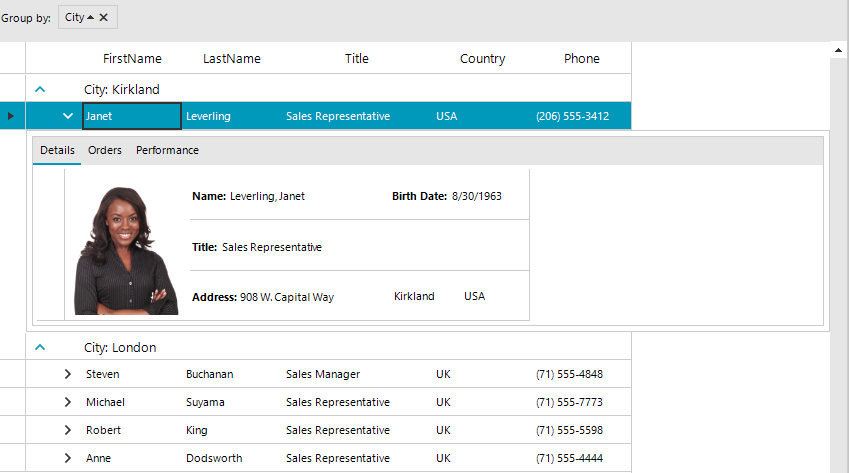 WinForms RadGridView Strip View Mode