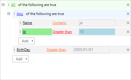 WinForms RadDataFilter Add Button Text