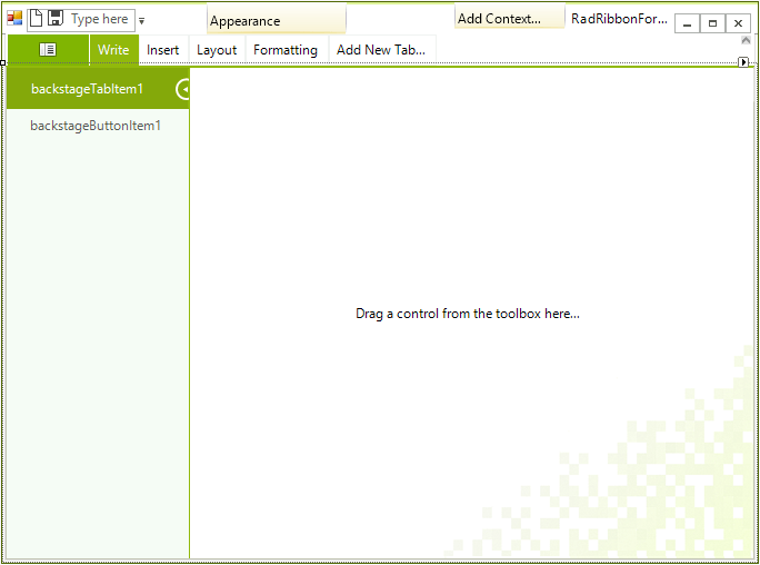 WinForms RadRibbonBar BackstageTabItem