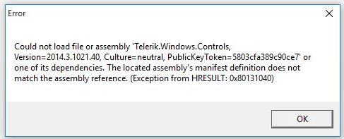 WPF Could Not Load File or Assembly Error