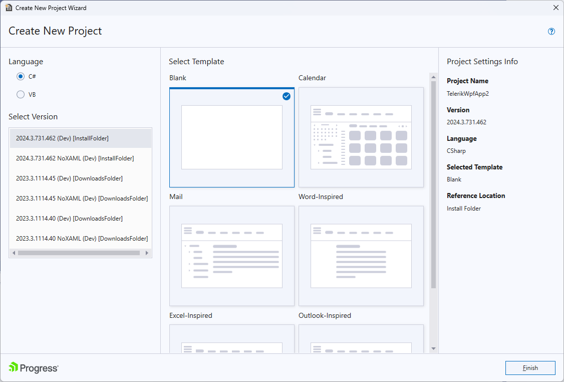 Choosing an application template