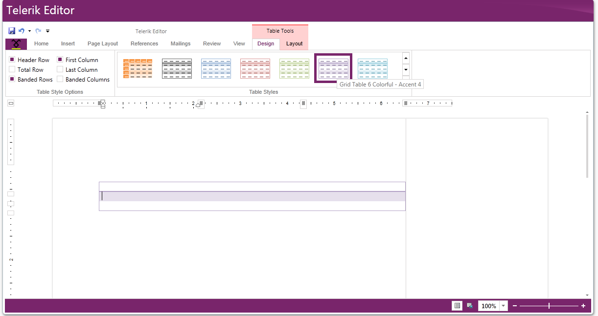 Rad Rich Text Box UI For Applying Formatting Table Styles Gallery 01