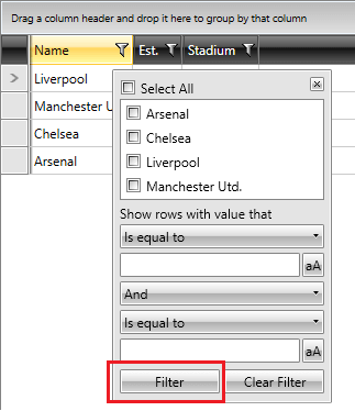 Telerik WPF DataGrid Show Filter Button True
