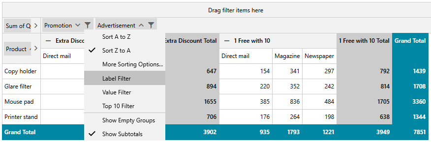 Inline Pivot Field List Filtering