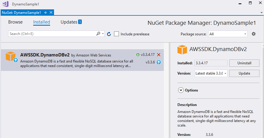 Install DynamoDB package