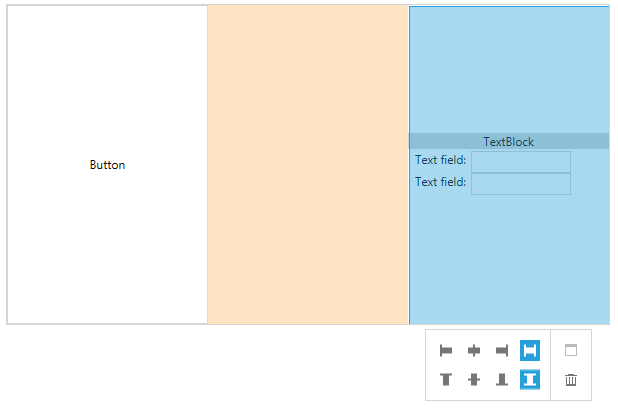 WPF RadLayoutControl The layout setup from Example 3 with one of the groups selected.