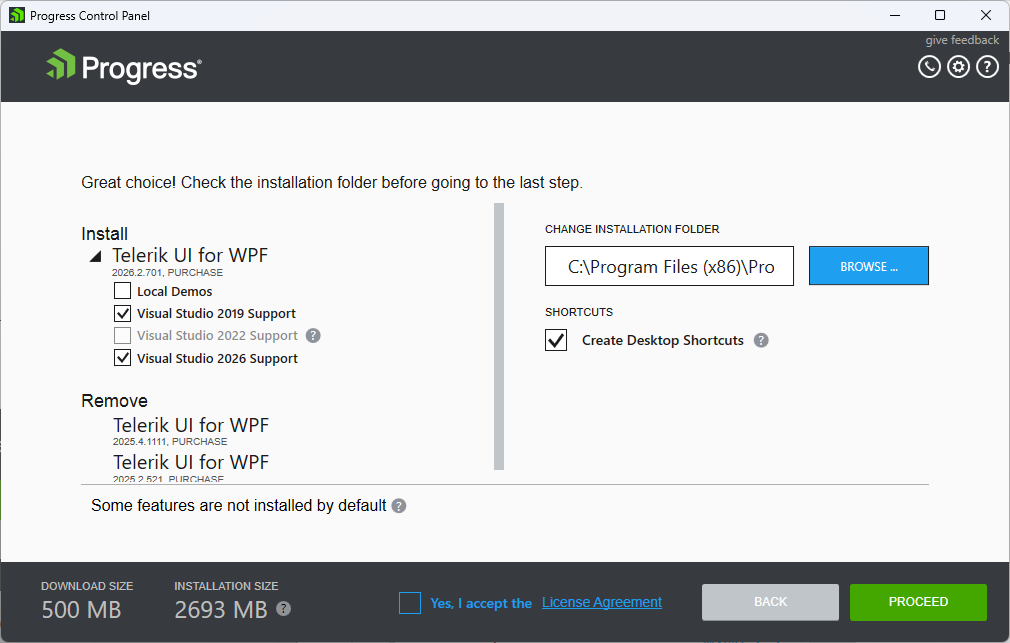 The Progress Control Panel Installation Configuration Page