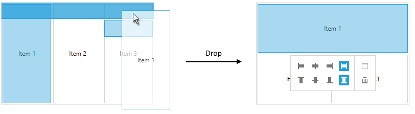WPF RadLayoutControl Dragging an element triggers the logic that displays the drop indicators.
