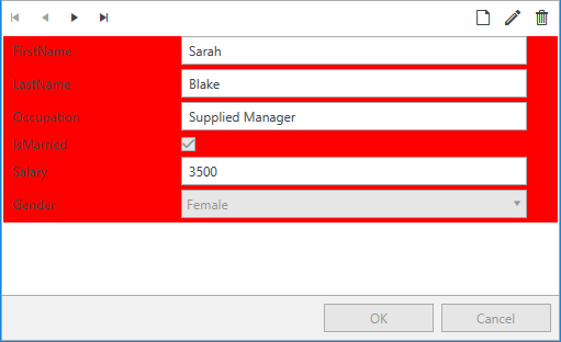 RadDataForm with custom DataFieldStyle in the Office2016 theme