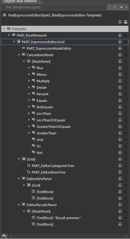 WPF RadExpressionEditor Template Structure WPF