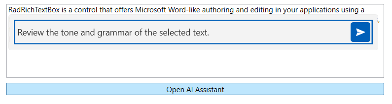 WPF RadInlineAIAssistant Opened next to a TextBox