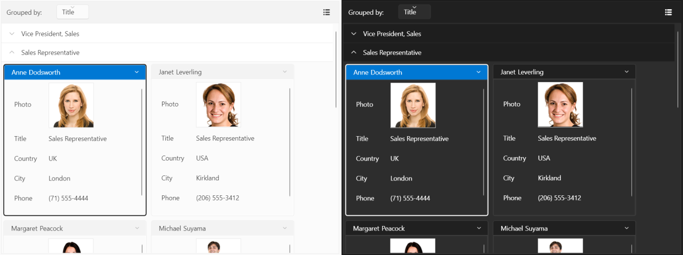 Windows11 theme colors represented in RadCardView