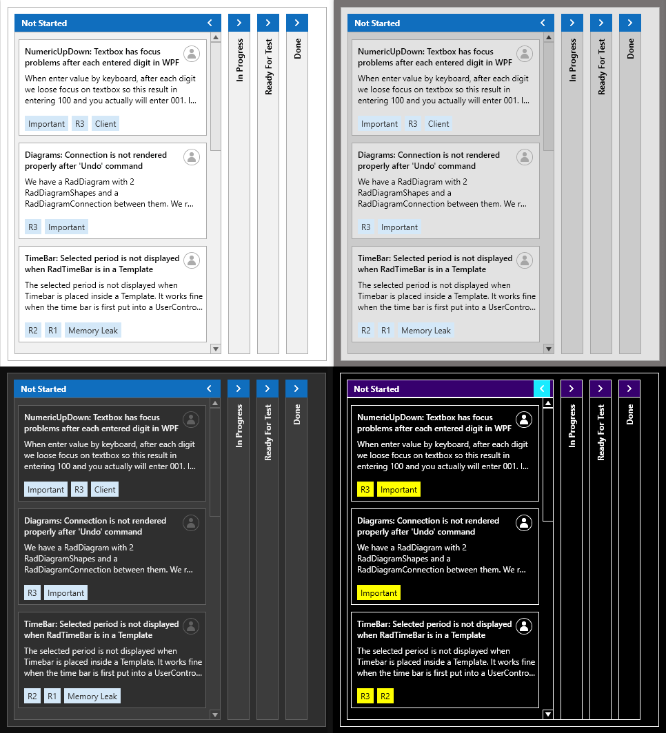 Office2019 theme colors represented in RadTaskBoard