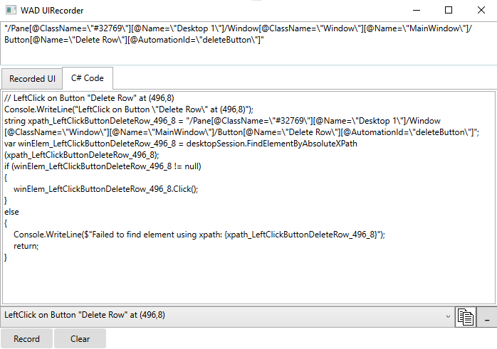 The WinAppDriver UI Recorder interface