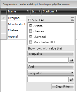 Telerik WPF DataGrid Show Filter Button False