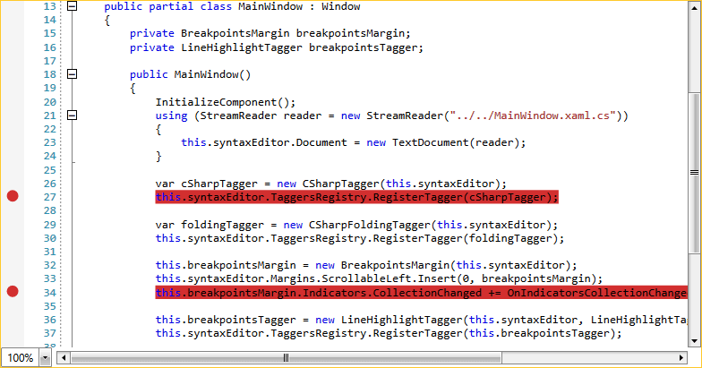 RadSyntaxEditor with breakpoints