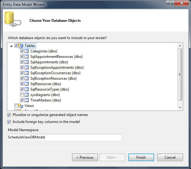 radscheduleview populating with data Entity Data Model Wizard